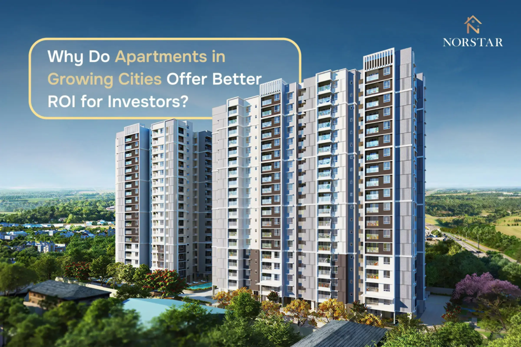 Modern apartment complex in a growing city representing real estate investment ROI