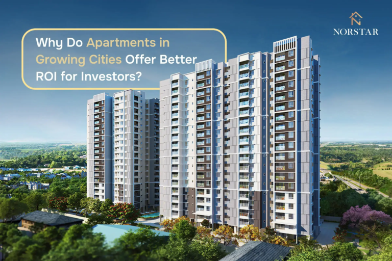 Modern apartment complex in a growing city representing real estate investment ROI