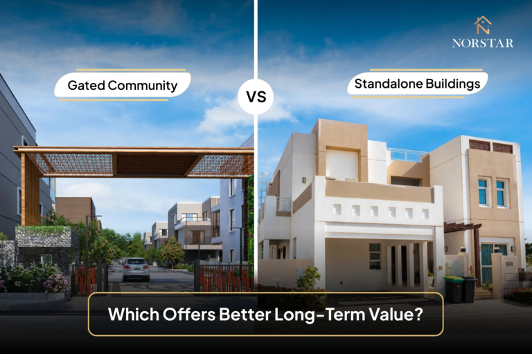Comparison of a gated residential community and a standalone apartment building in Mohali